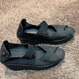 bernie mev. Black Woven Wedge Shoes